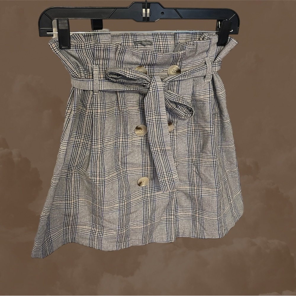 Plaid Button Skirt with Waist Tie - Charlotte Russe